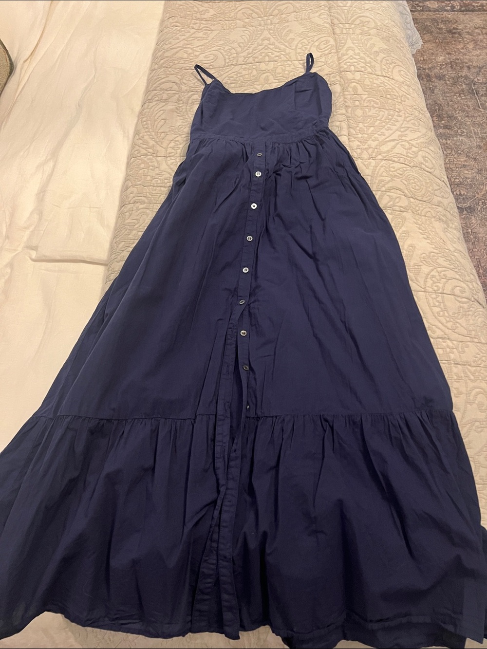 XiRENA Navy Button-Down Spaghetti Strap Maxi Dress